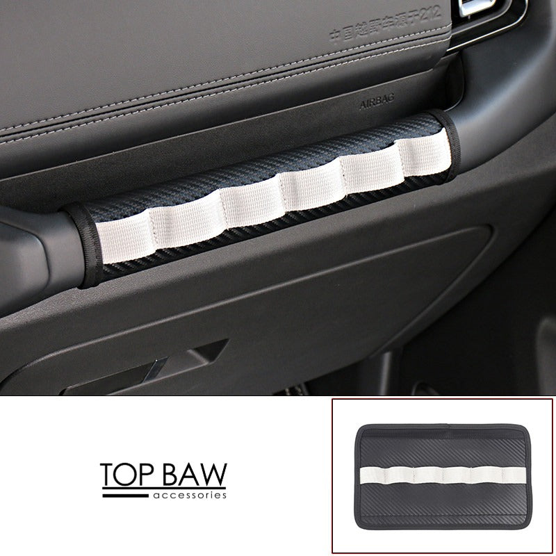 Carbon Fiber Pattern Interior Trim Covers for BAW 212 T01 - Passenger Grab Handle Protective Leather Cover, Gray Stripe